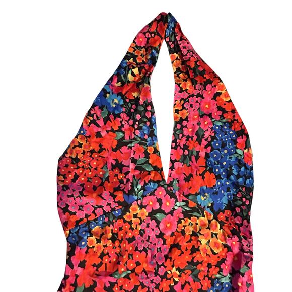 Lulus Bold Presence Floral Satin Halter Midi Dress - Size S - Picture 12 of 15